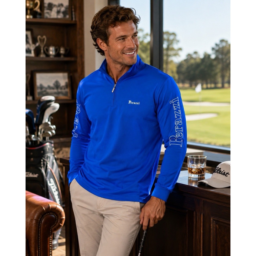 Perazzi Italy Men's Large Blue 1/4 Zip Pullover Shooting Sporting Logo